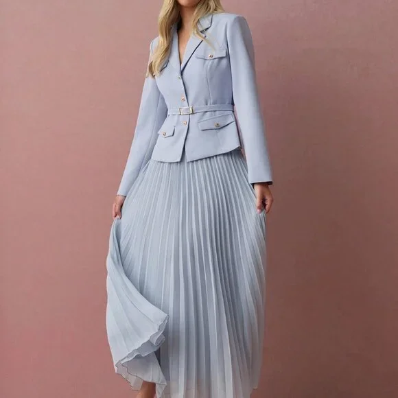Blue Elegant Women's Blazer and Skirt Suit Set
